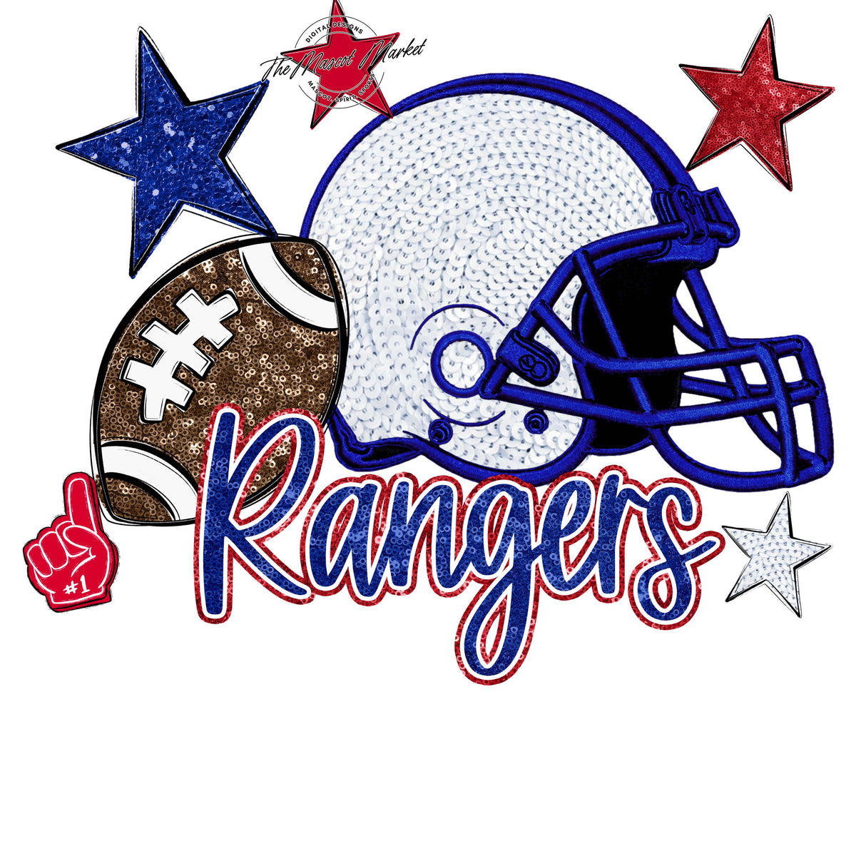 Rangers Football Embroidered Sequins Design-Blue & Red