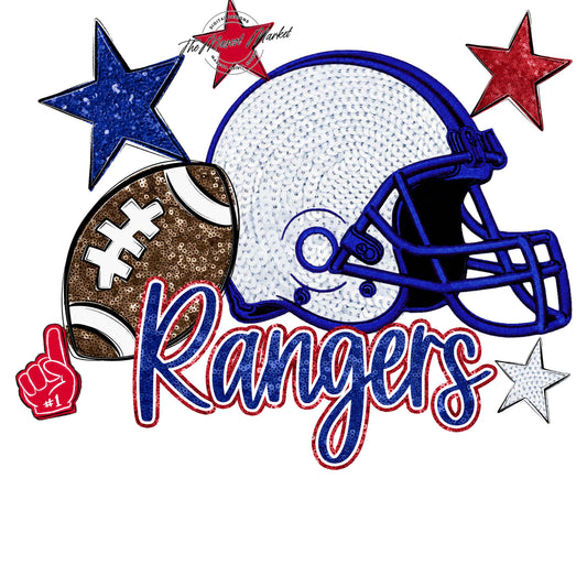 Rangers Football Embroidered Sequins Design-Blue & Red