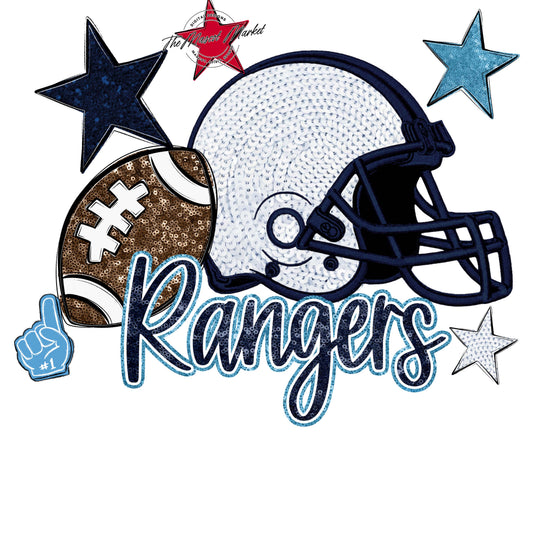 Rangers Football Embroidered Sequins Design-Navy & Carolina Blue