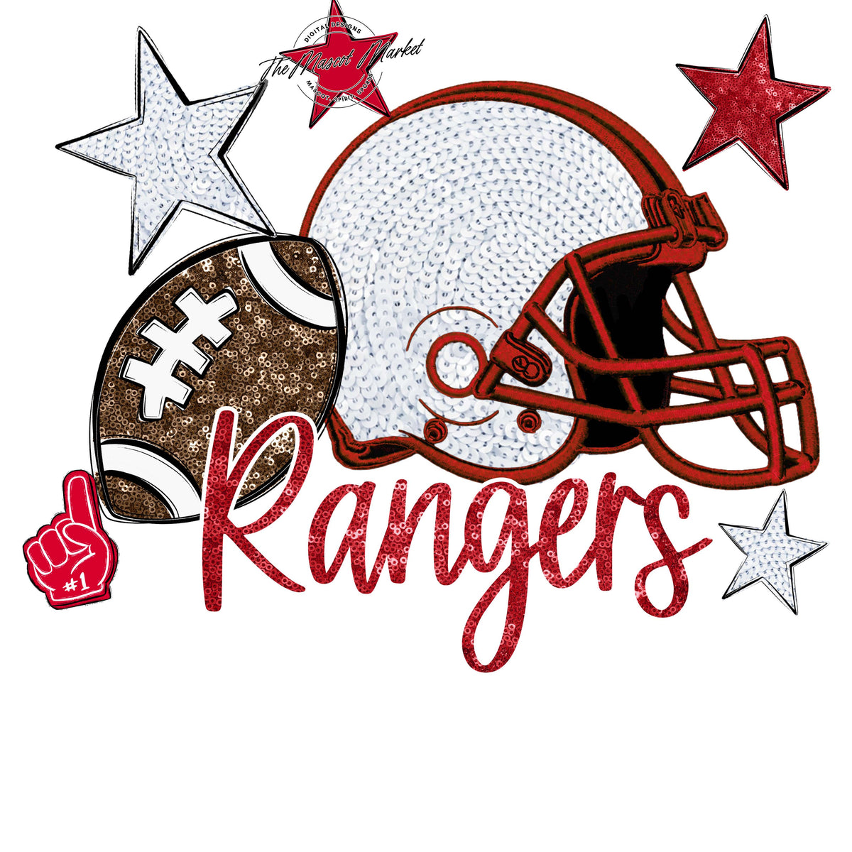 Rangers Football Embroidered Sequins Design-Red