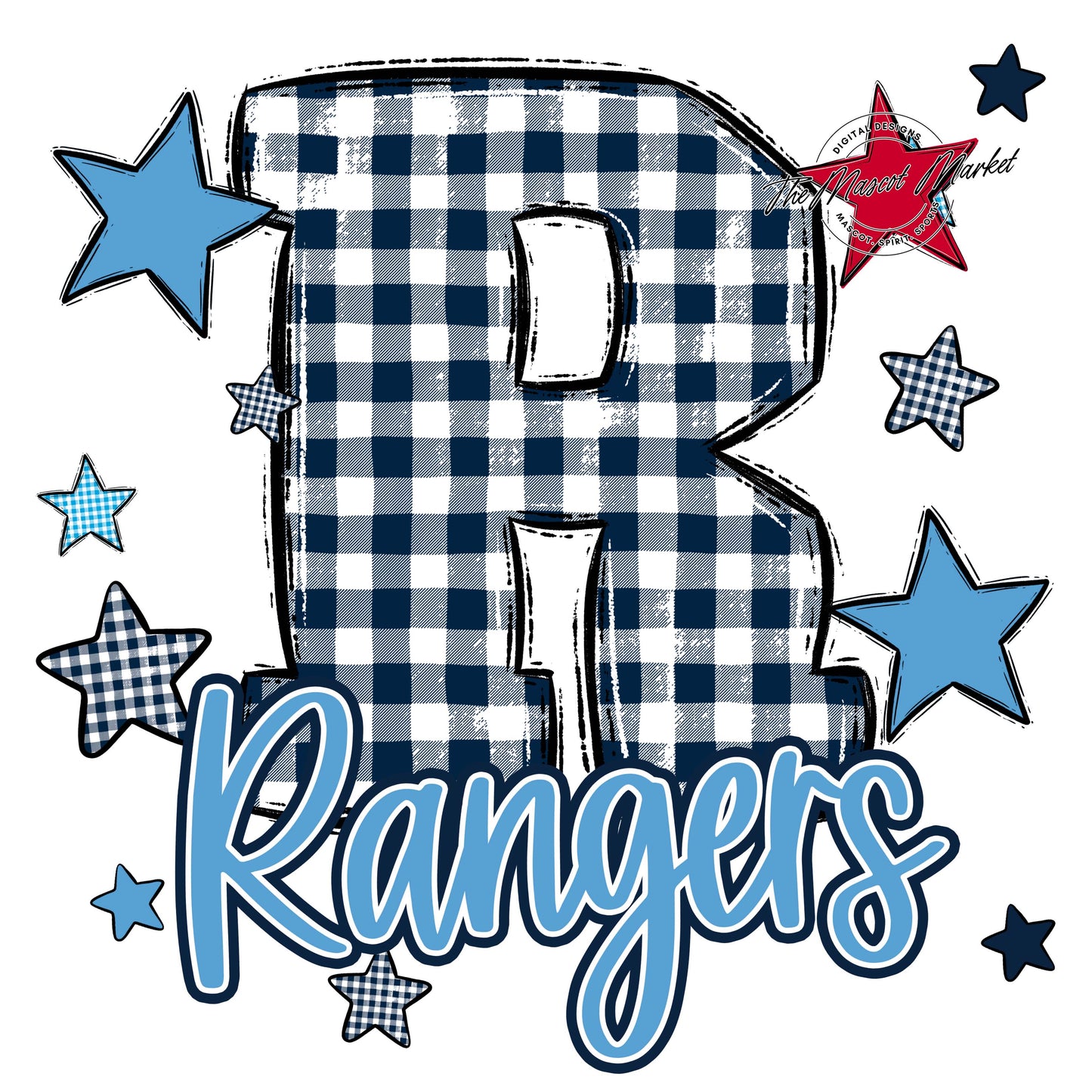 Rangers Plaid Star Design-Navy & Carolina Blue