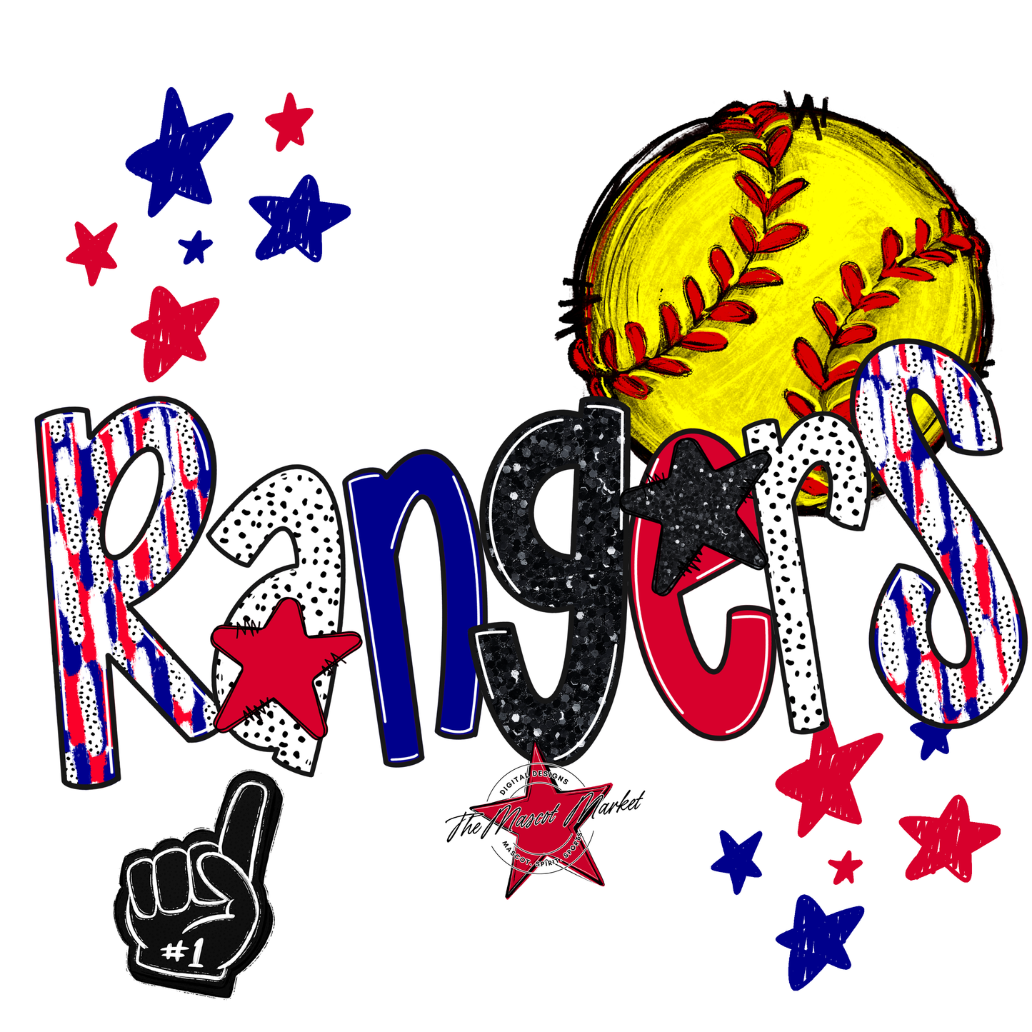 Rangers Softball Scrape-Blue-Red