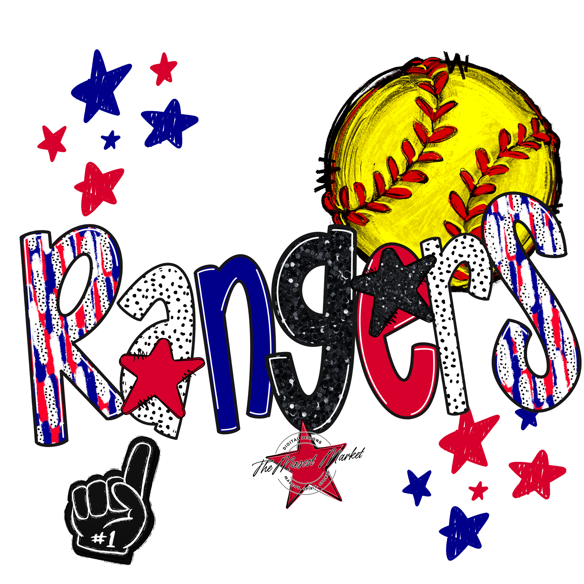 Rangers Softball Scrape-Blue-Red
