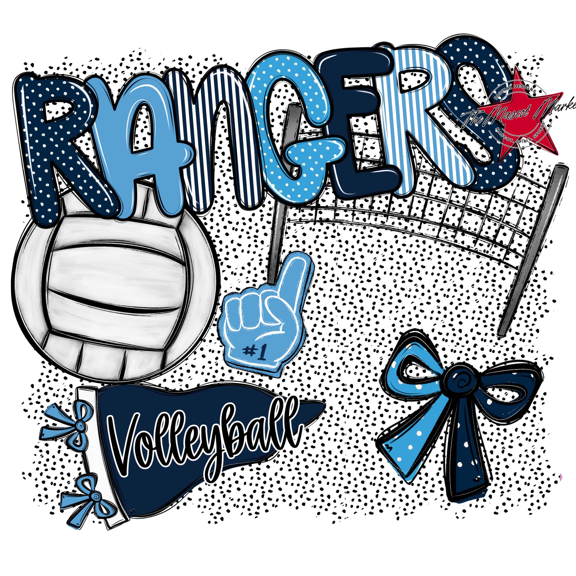 Rangers Volleyball Spirit-Navy & Carolina Blue