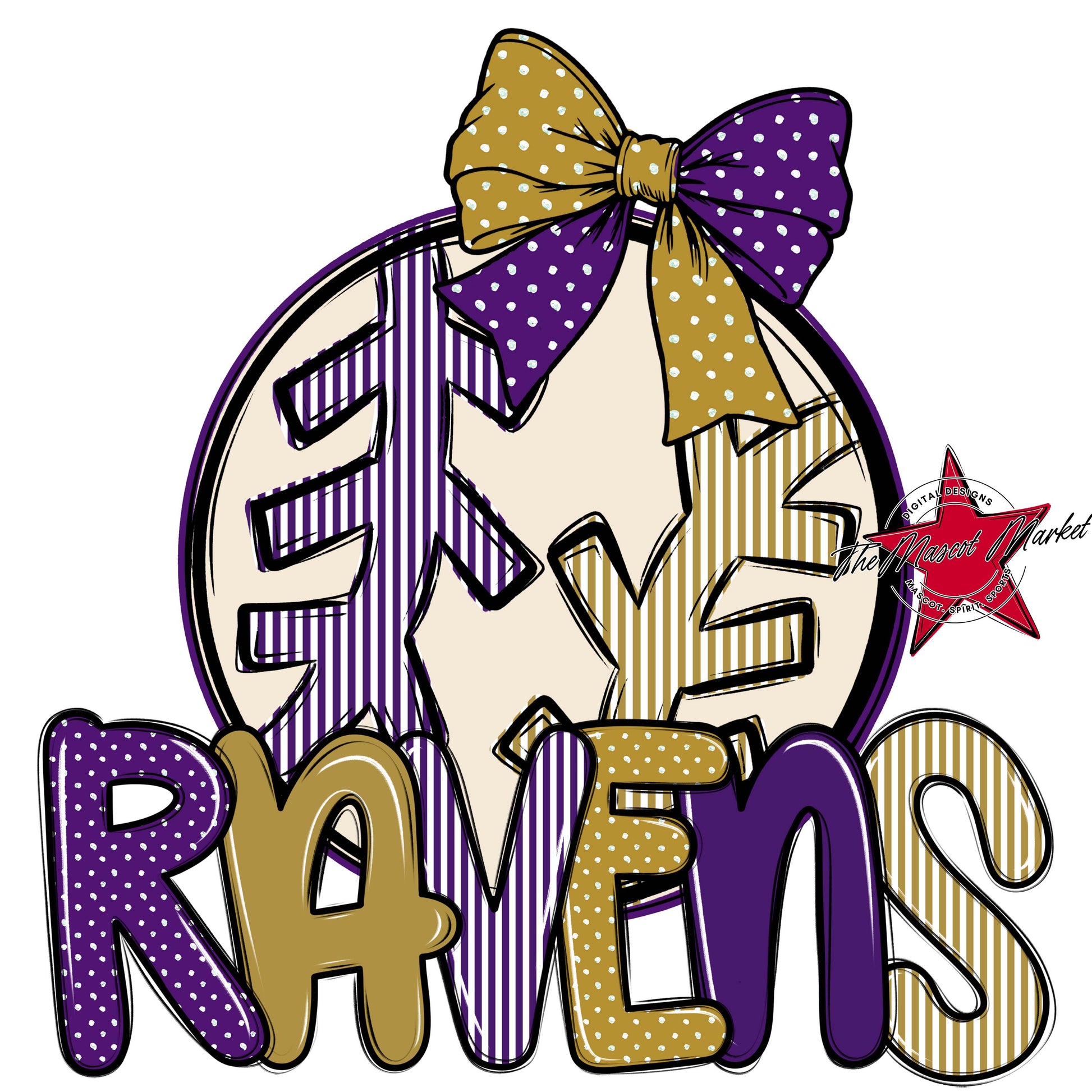 Ravens Baseball-Softball Spirit Design-Purple & Gold
