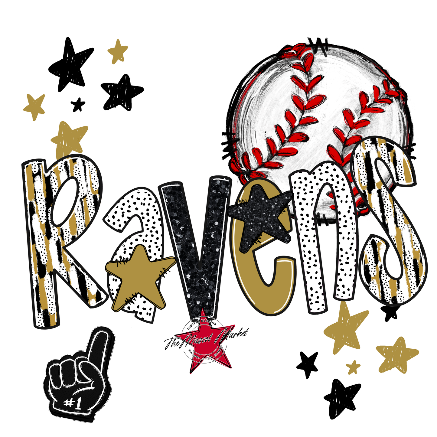 Ravens Baseball Scrape-Gold