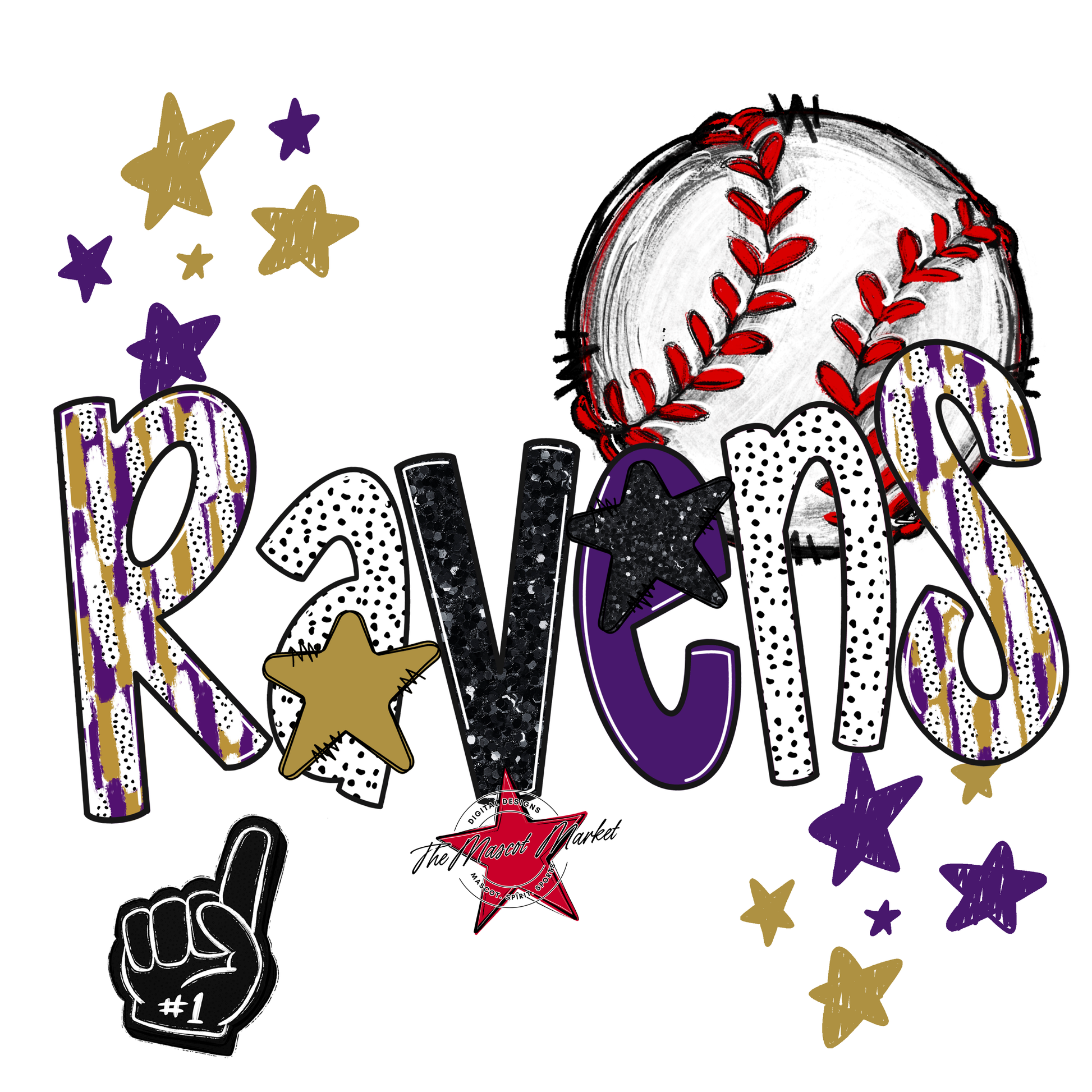 Ravens Baseball Scrape-Purple-Gold