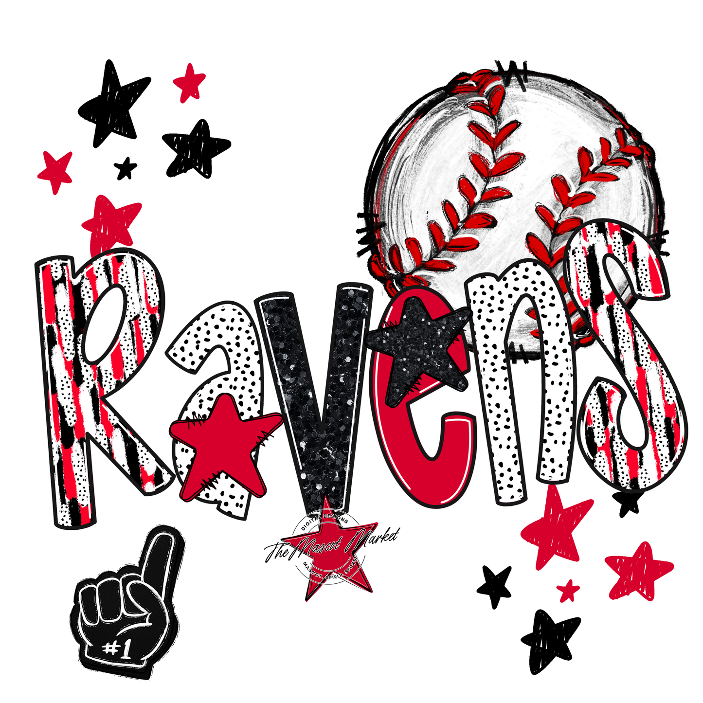 Ravens Baseball Scrape-Red