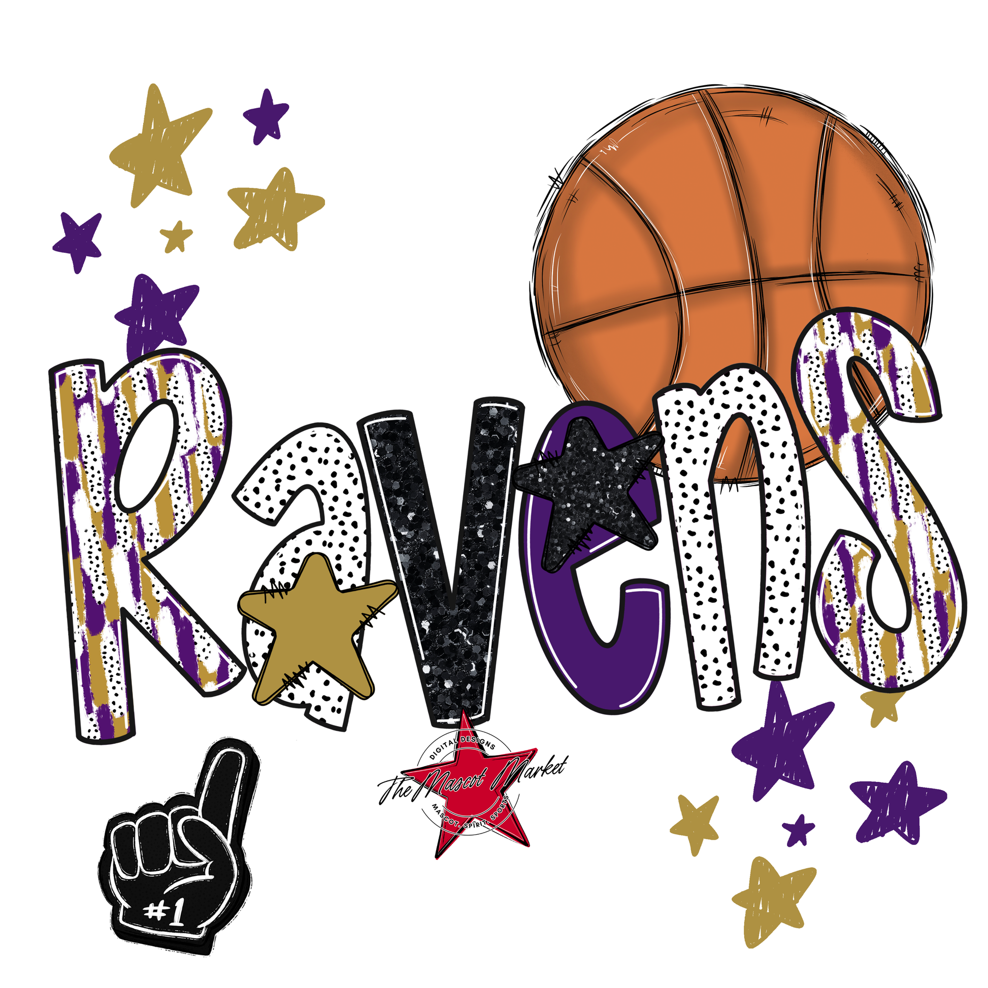 Ravens Basketball Scrape-Purple-Gold