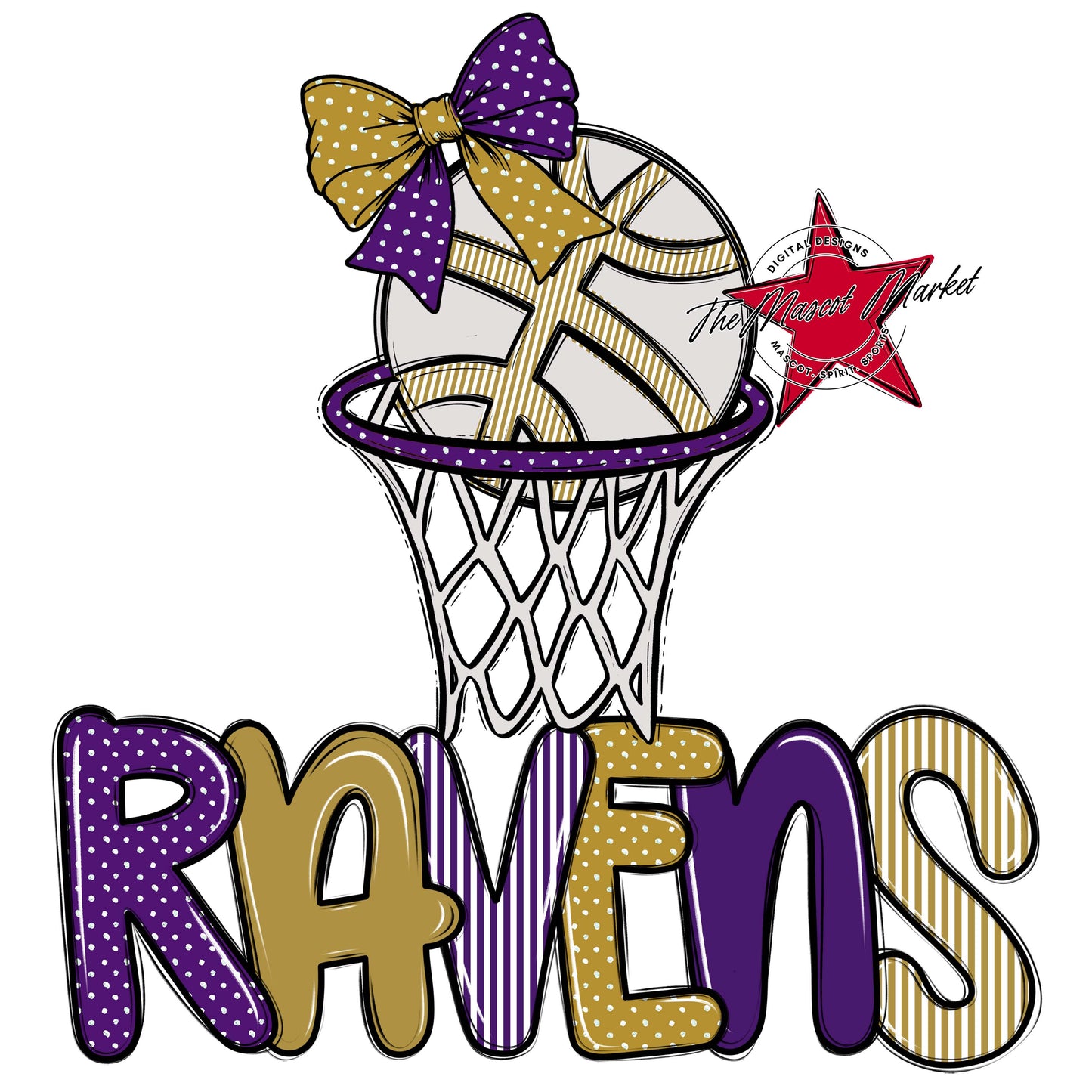 Ravens Basketball Spirit Design-Purple & Gold