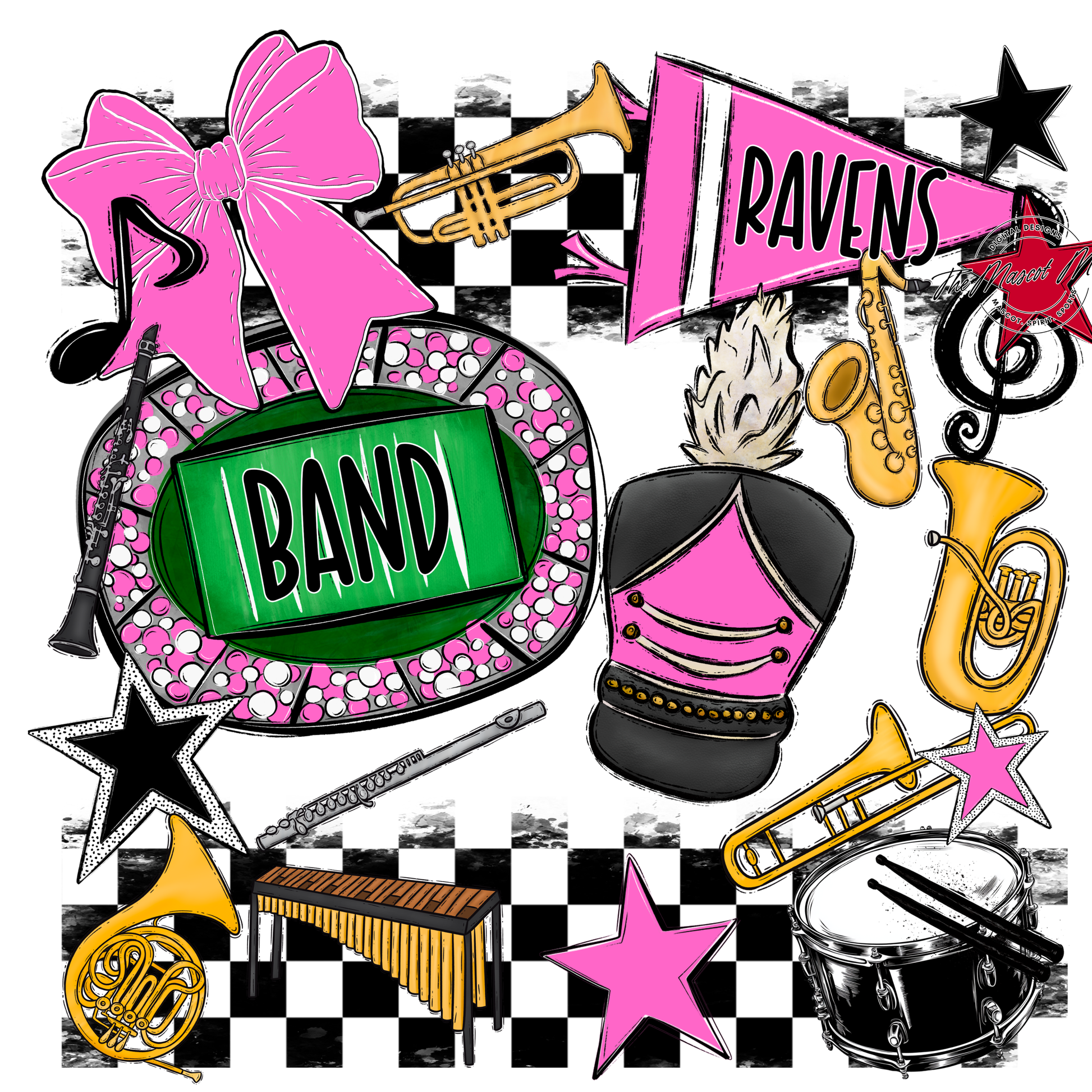 Ravens Checkers Band Spirit Design-Baby Pink