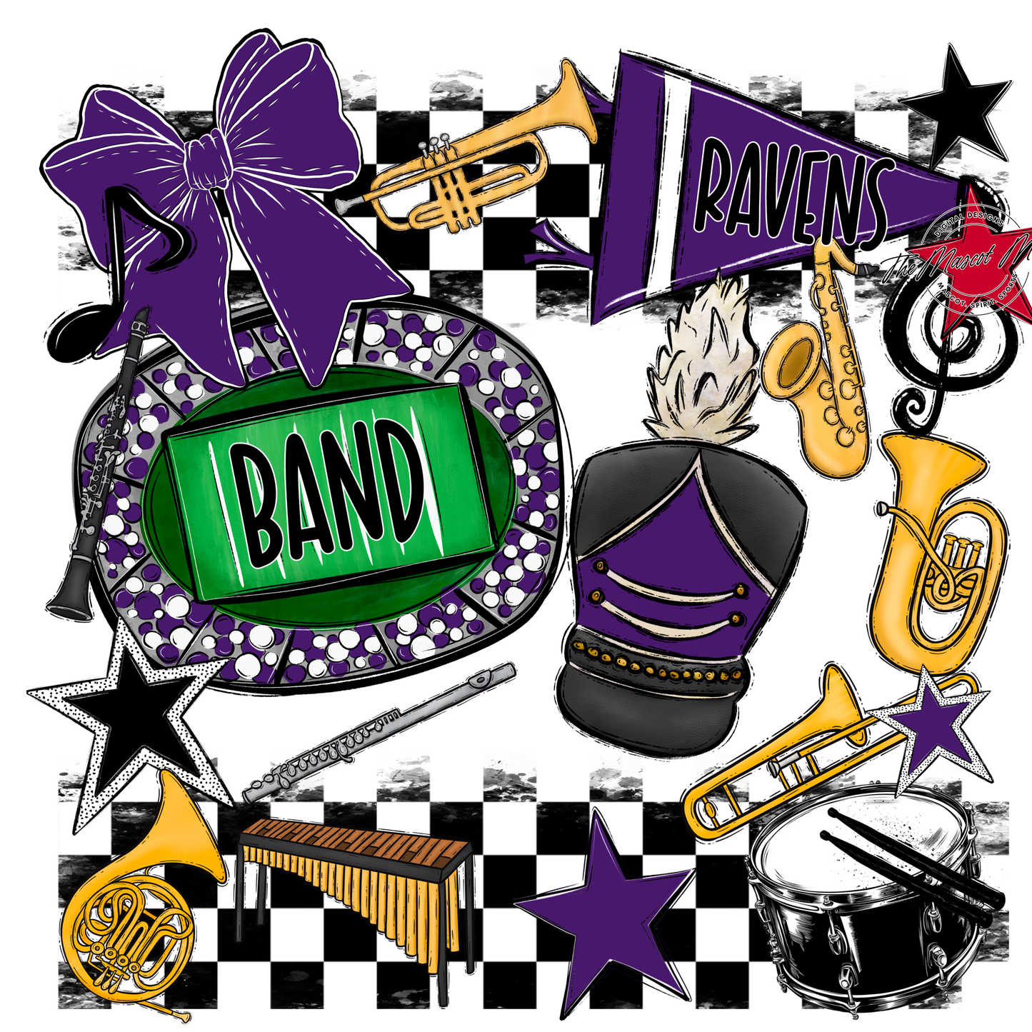 Ravens Checkers Band Spirit Design-Purple