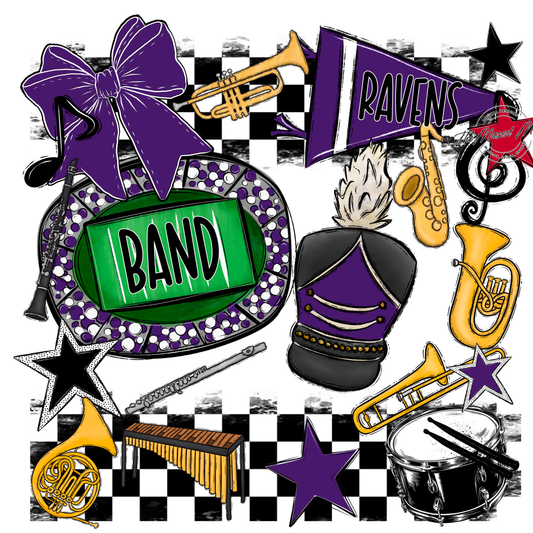 Ravens Checkers Band Spirit Design-Purple