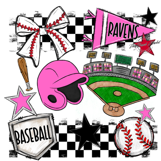 Ravens Checkers Baseball Spirit Design-Baby Pink