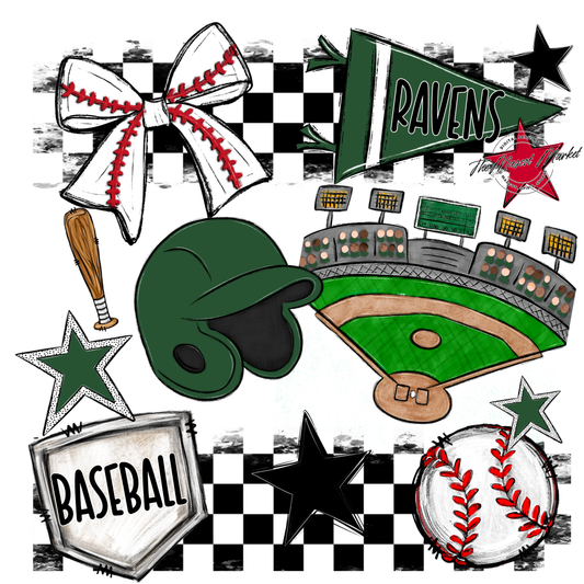 Ravens Checkers Baseball Spirit Design-Green