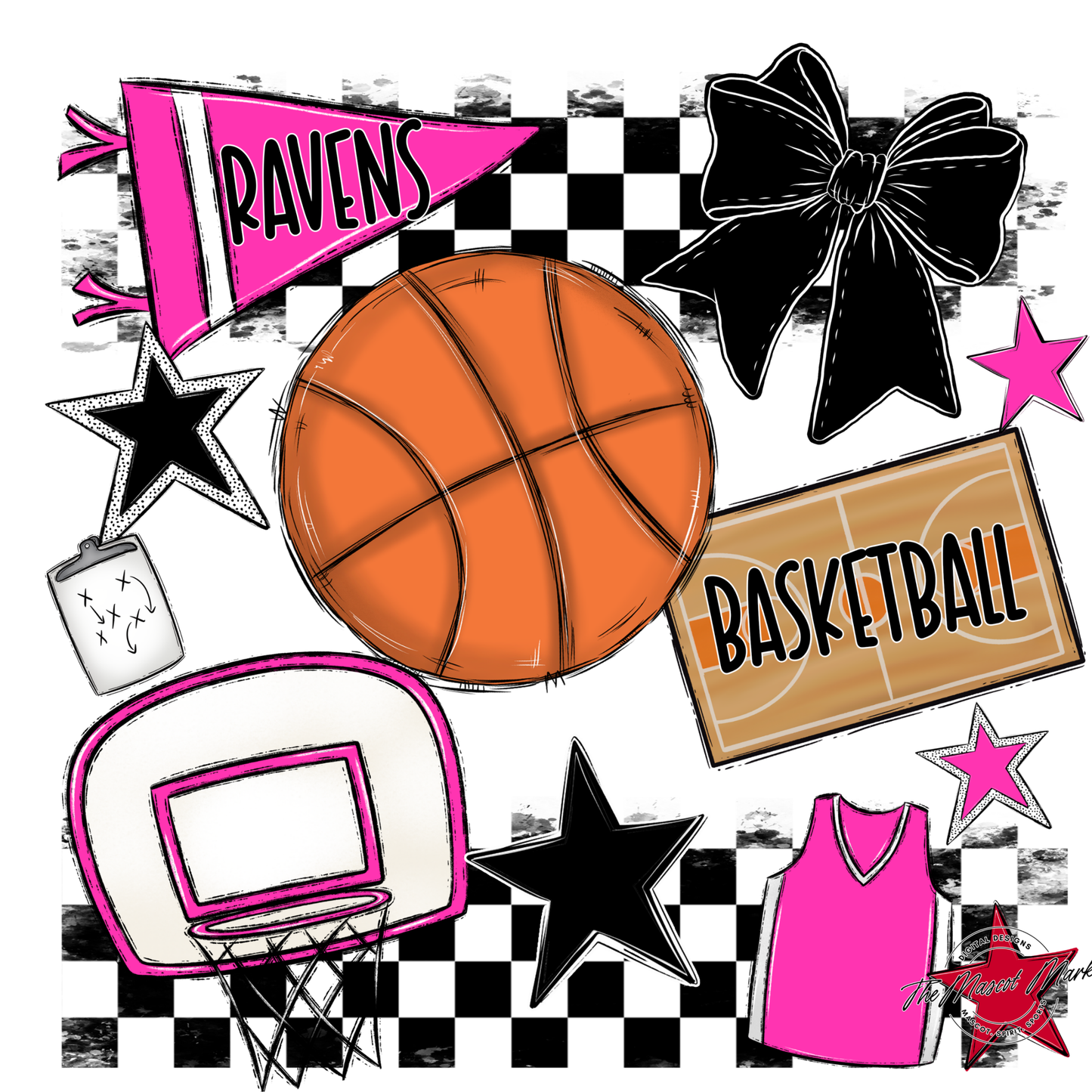 Ravens Checkers Basketball Spirit Design-Pink