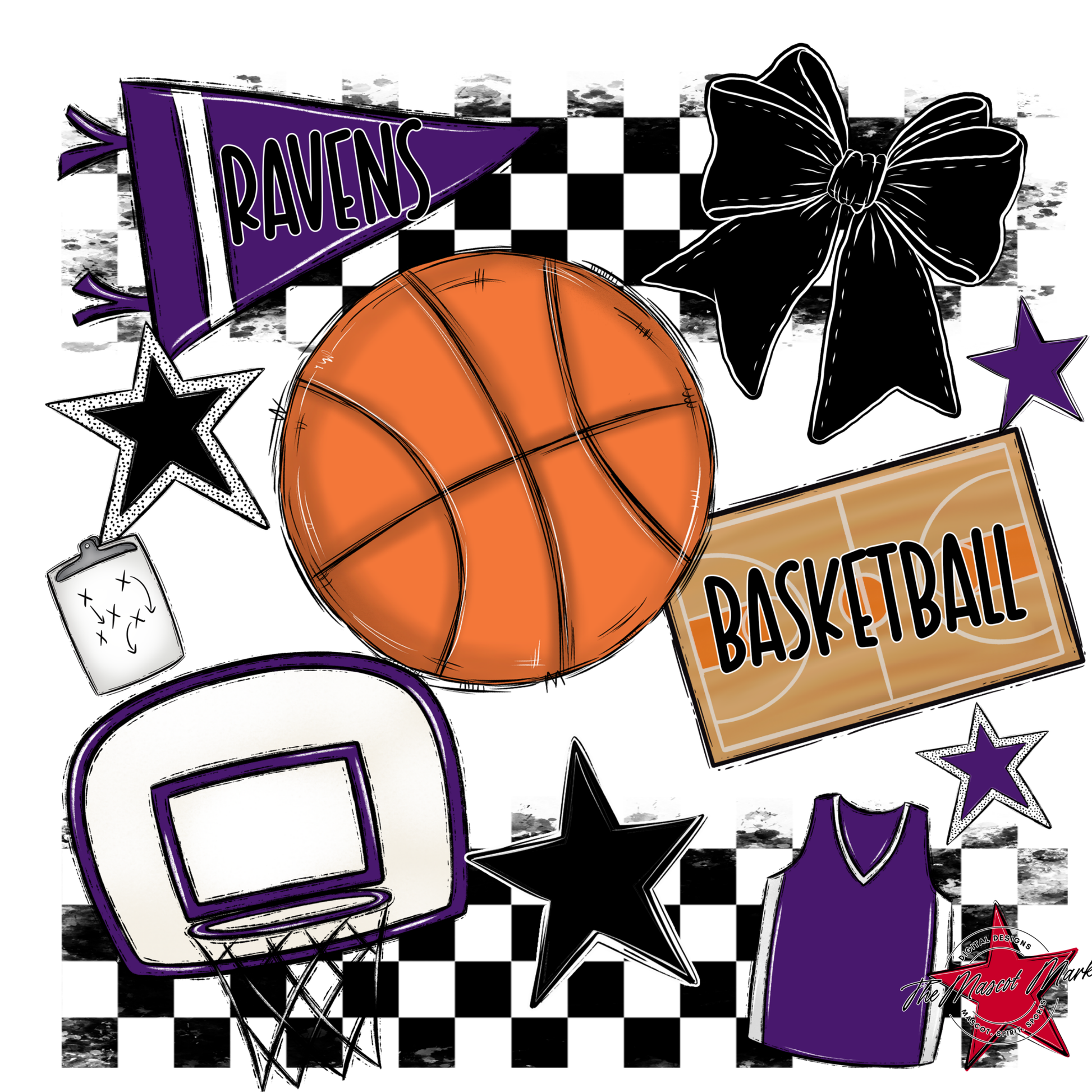 Ravens Checkers Basketball Spirit Design-Purple