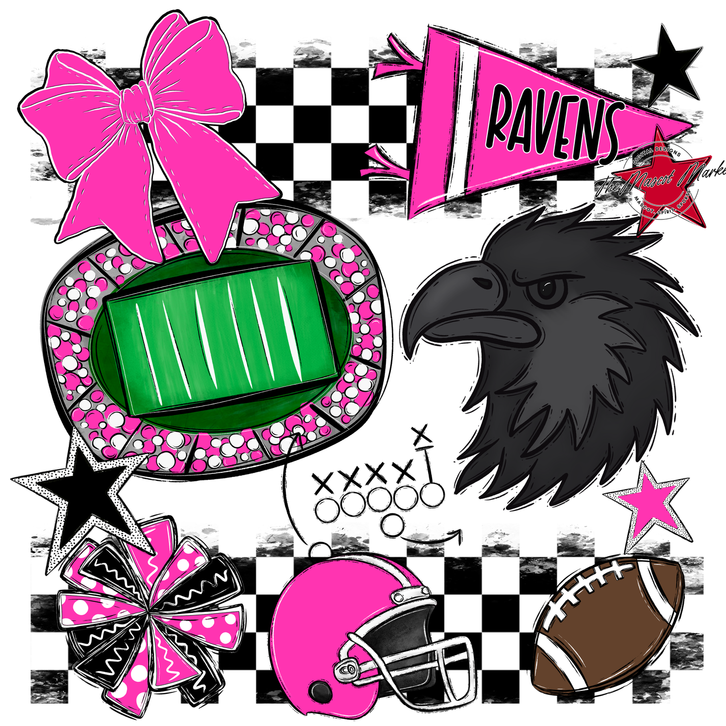 Ravens Checkers Mascot Spirit Design-Pink