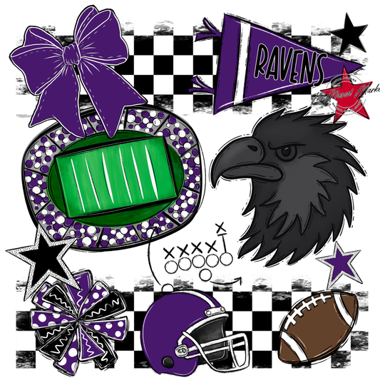 Ravens Checkers Mascot Spirit Design-Purple