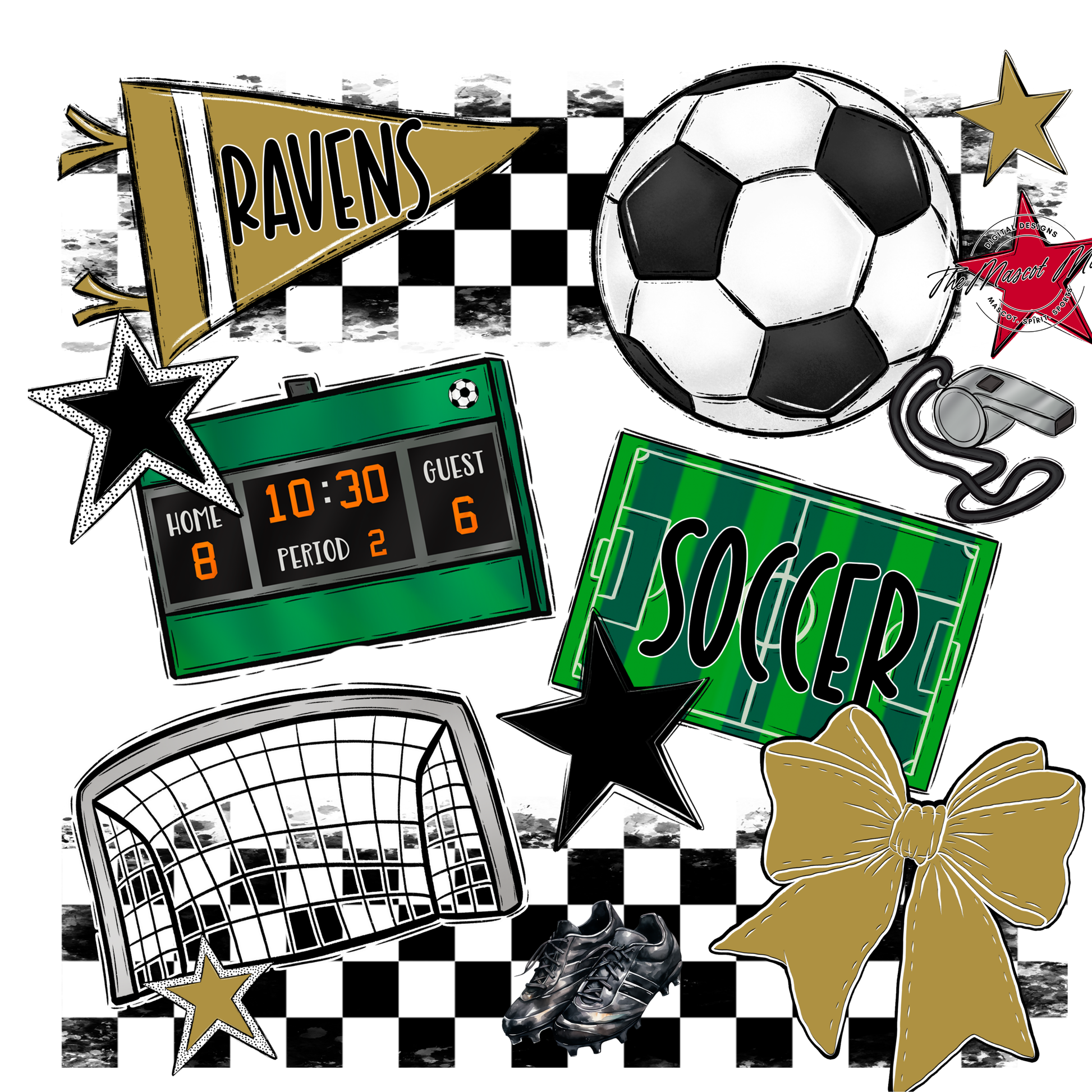 Ravens Checkers Soccer Spirit Design-Gold
