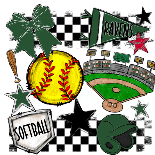 Ravens Checkers Softball Spirit Design-Green