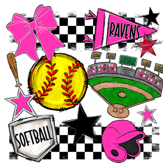 Ravens Checkers Softball Spirit Design-Pink