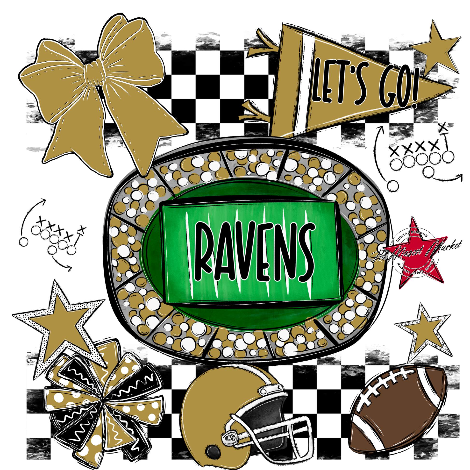 Ravens Checkers Spirit Design-Gold