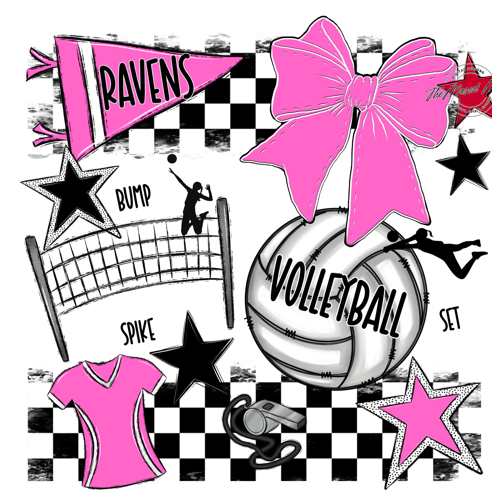 Ravens Checkers Volleyball Spirit Design-Baby Pink