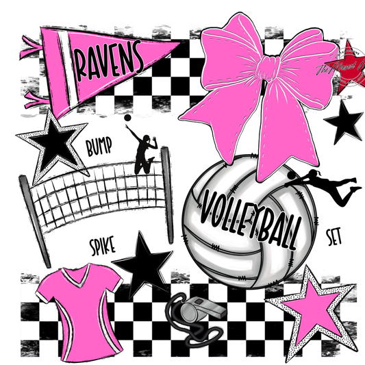 Ravens Checkers Volleyball Spirit Design-Baby Pink
