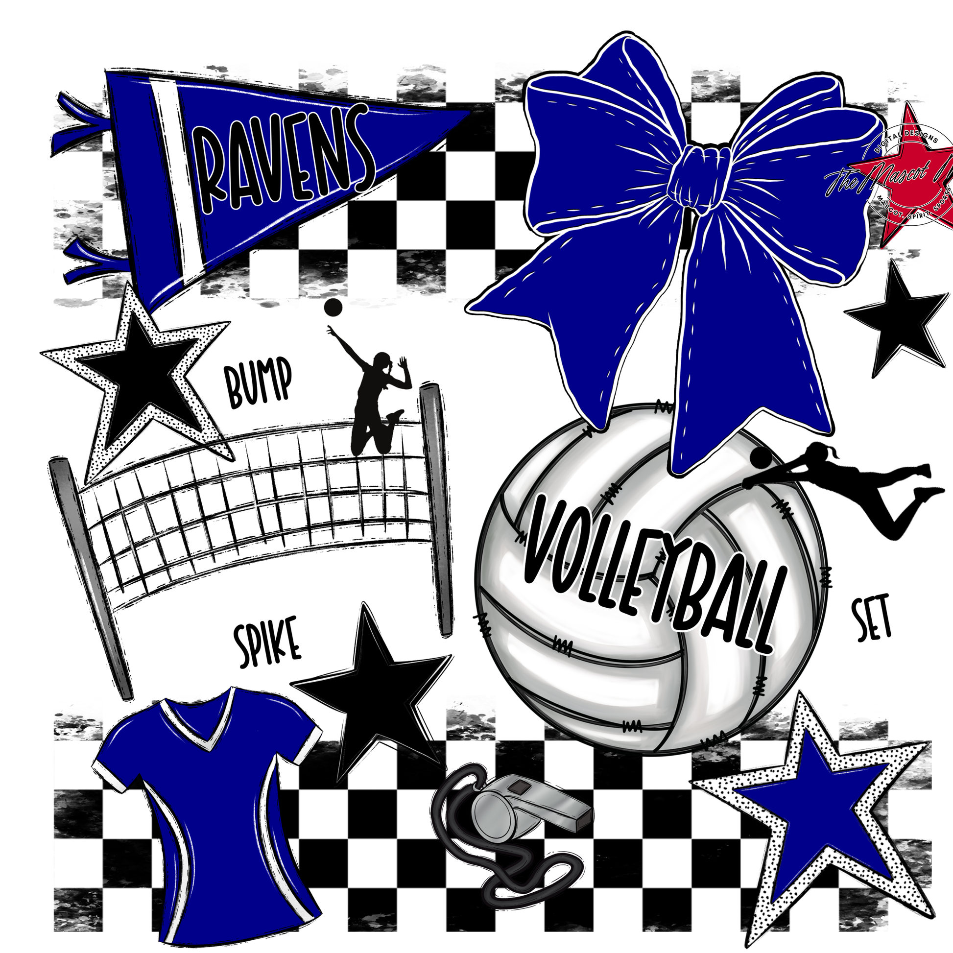 Ravens Checkers Volleyball Spirit Design-Blue
