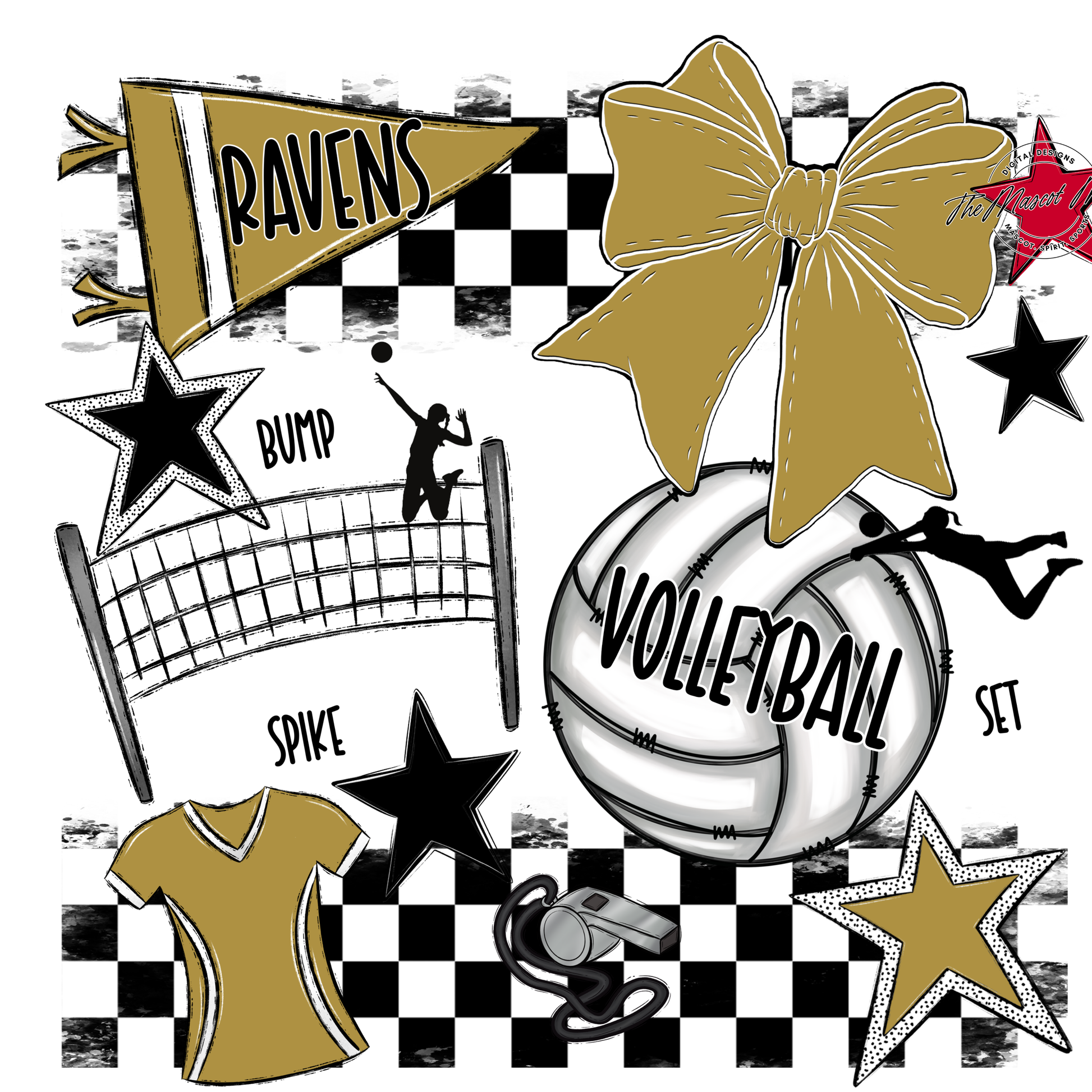 Ravens Checkers Volleyball Spirit Design-Gold