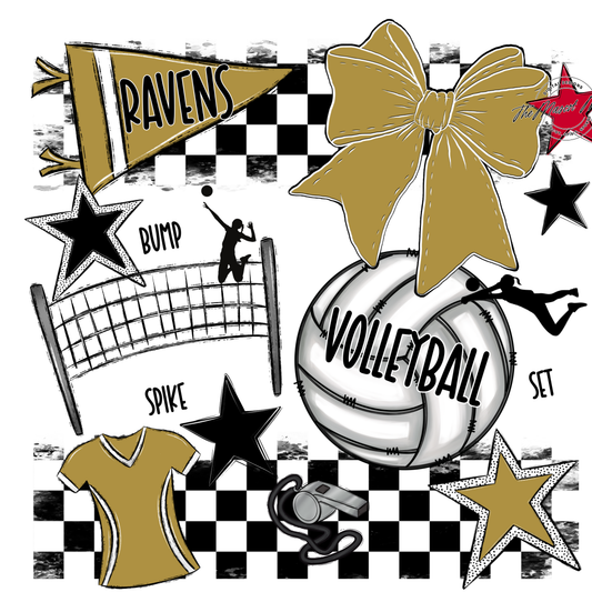 Ravens Checkers Volleyball Spirit Design-Gold