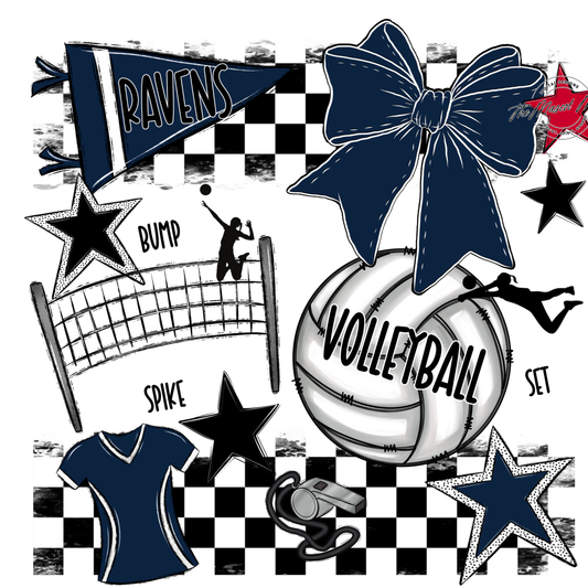 Ravens Checkers Volleyball Spirit Design-Navy