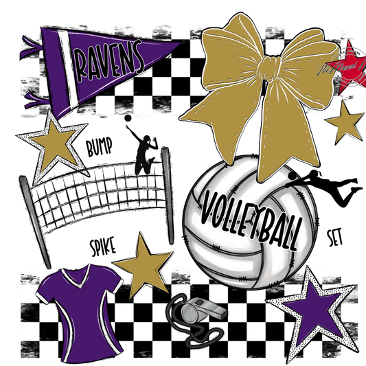 Ravens Checkers Volleyball Spirit Design-Purple-Gold