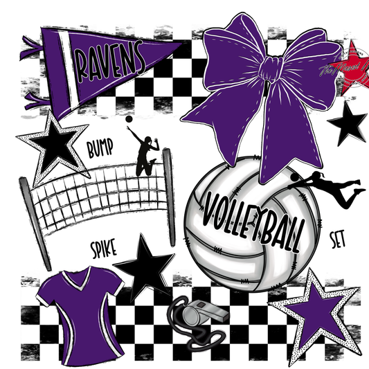 Ravens Checkers Volleyball Spirit Design-Purple