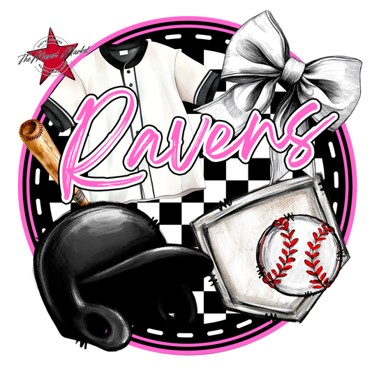 Ravens Circle Baseball Design-Baby Pink