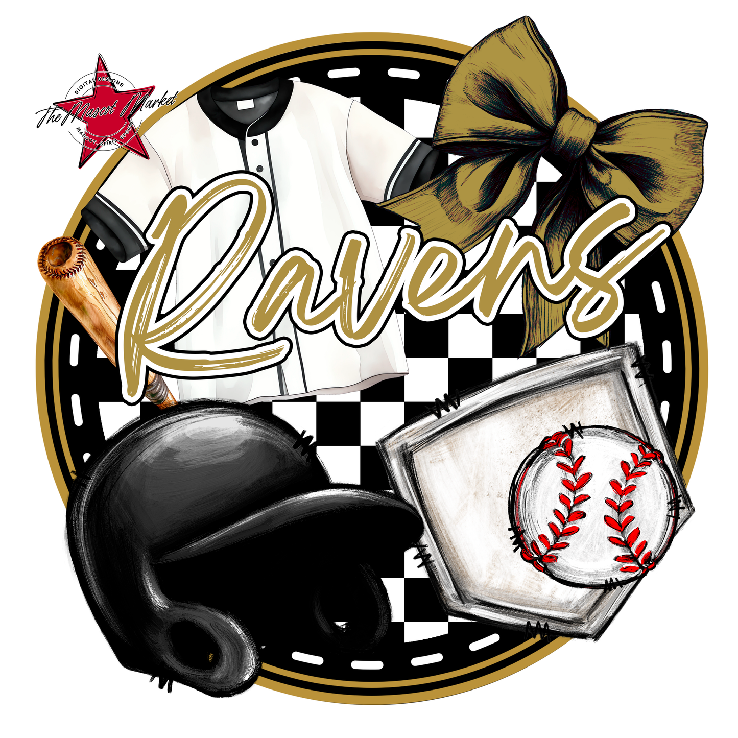Ravens Circle Baseball Design-Gold