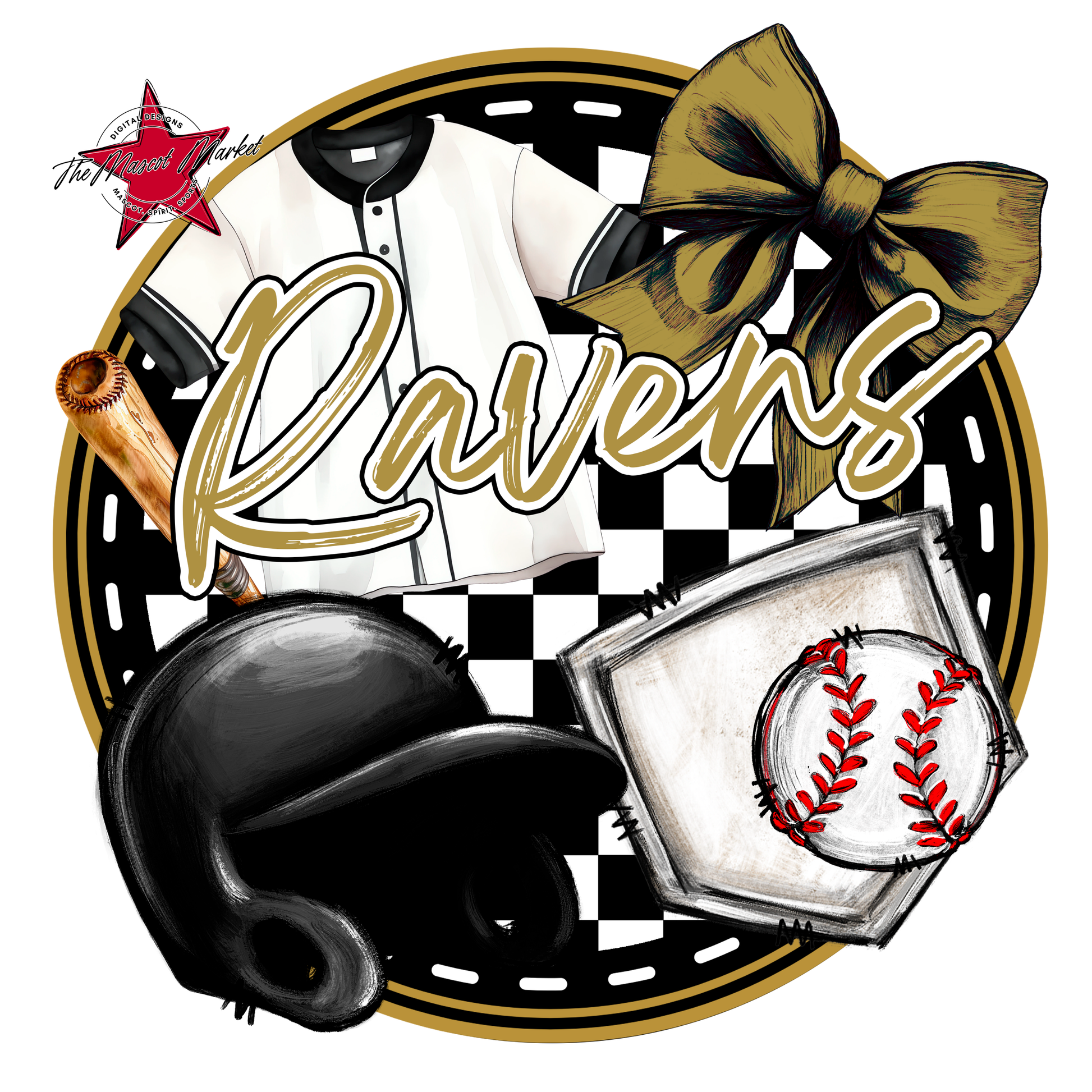 Ravens Circle Baseball Design-Gold