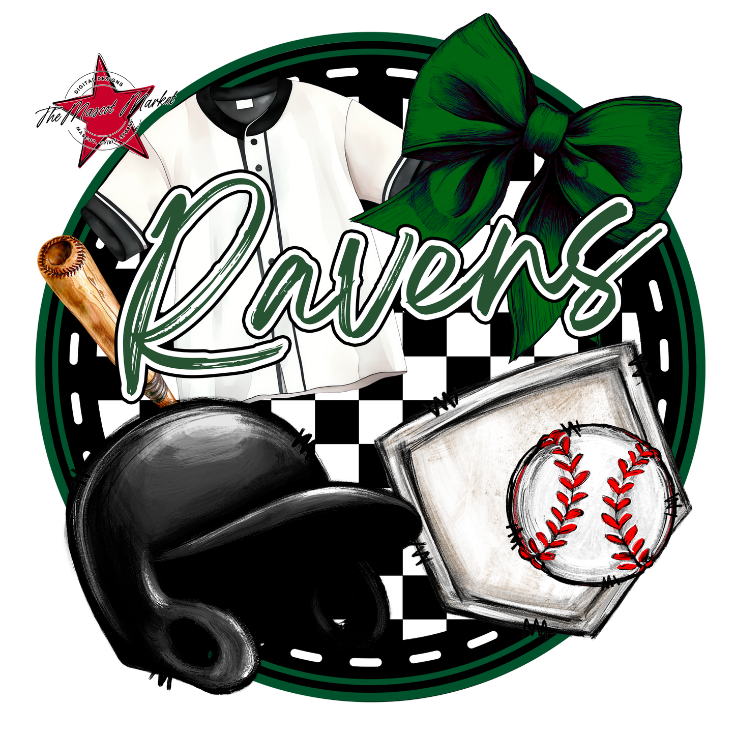 Ravens Circle Baseball Design-Green
