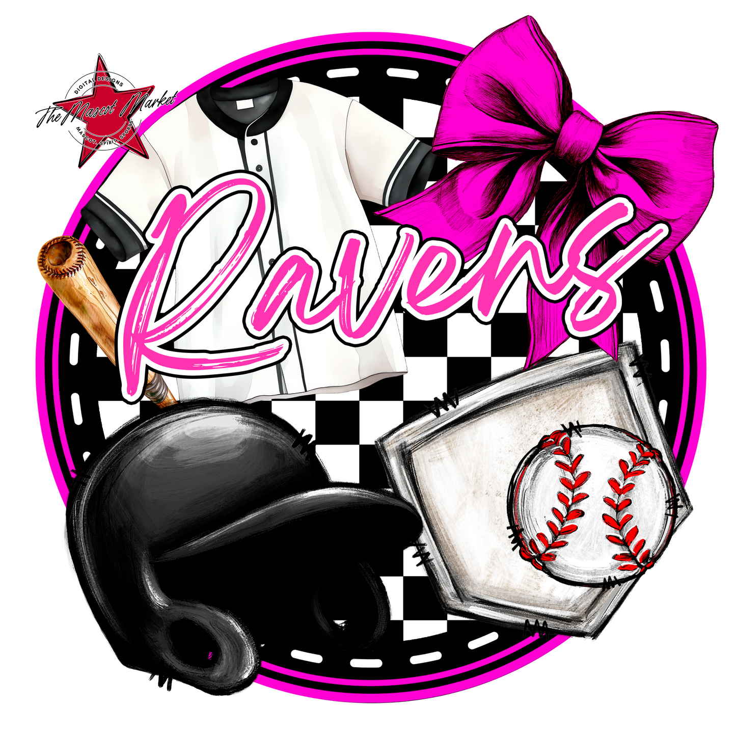 Ravens Circle Baseball Design-Pink