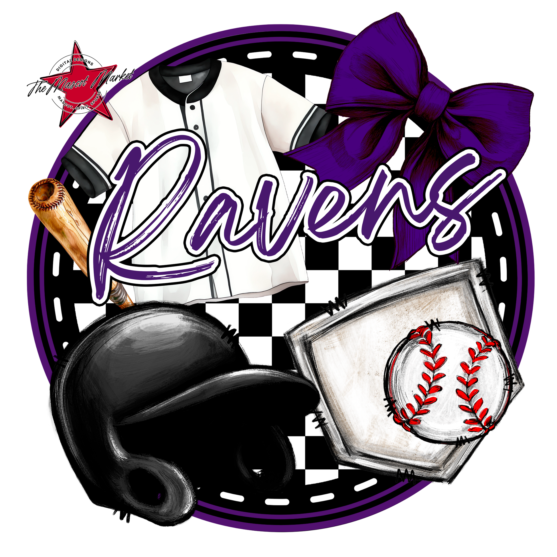 Ravens Circle Baseball Design-Purple