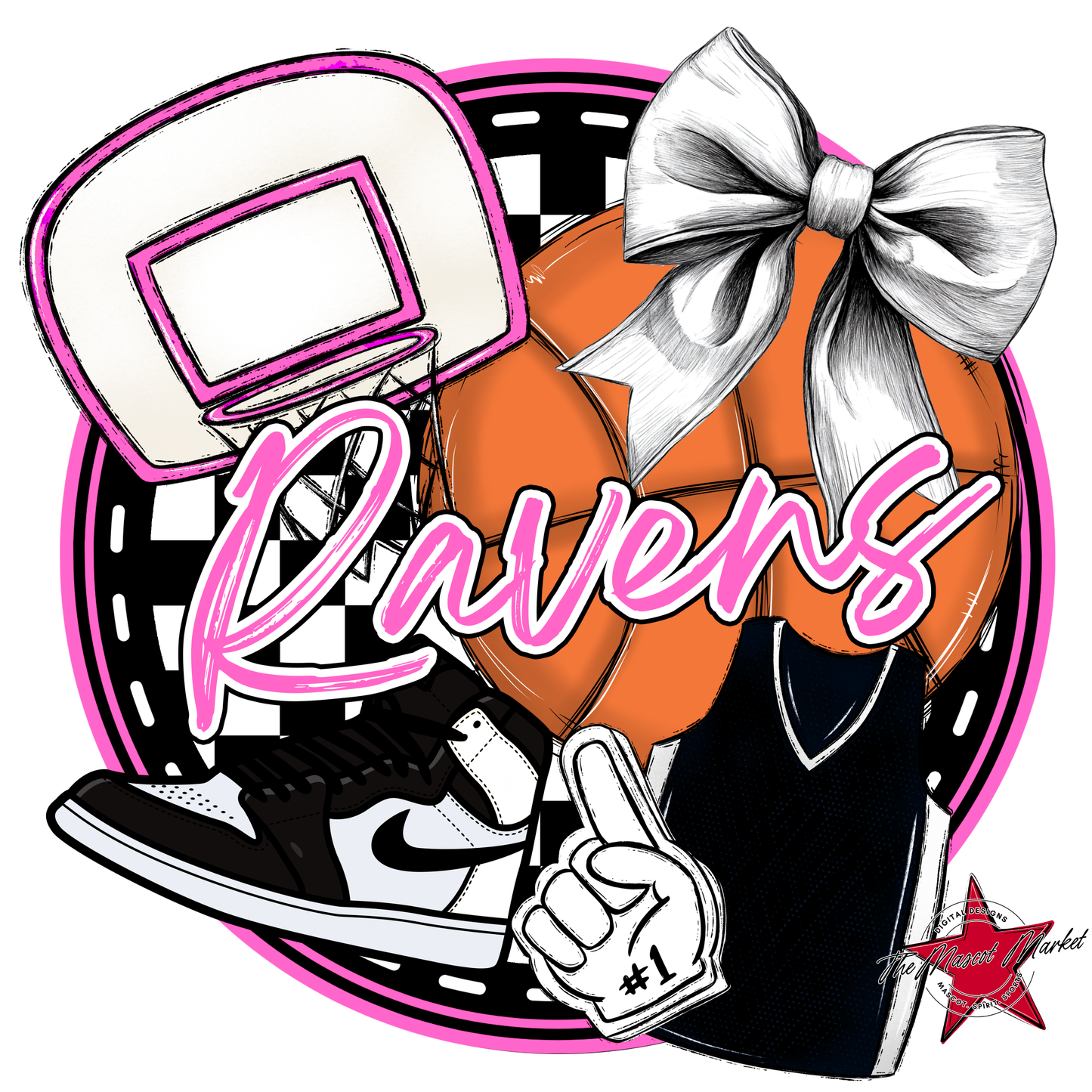 Ravens Circle Basketball Design-Baby Pink