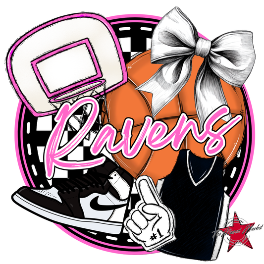 Ravens Circle Basketball Design-Baby Pink
