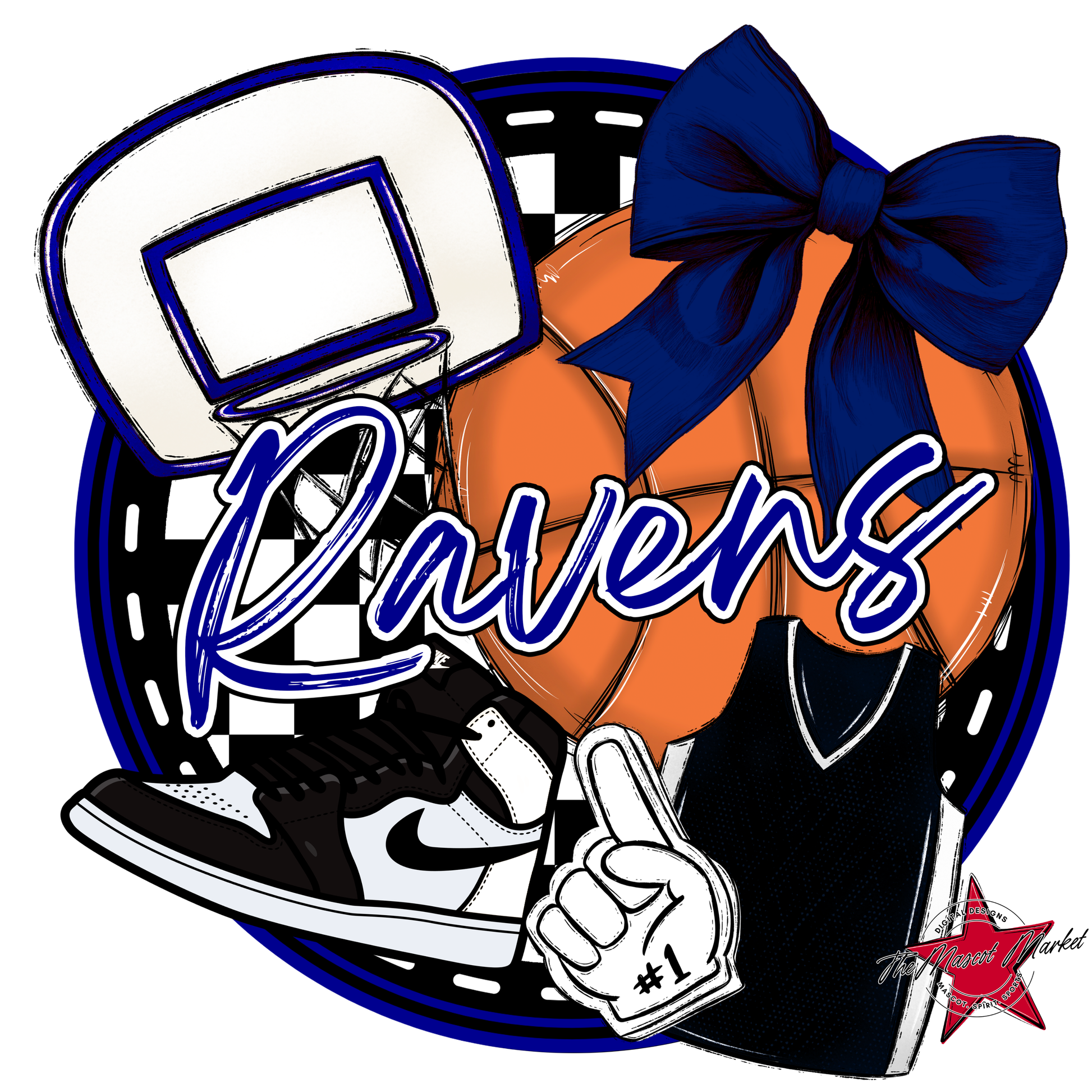 Ravens Circle Basketball Design-Blue