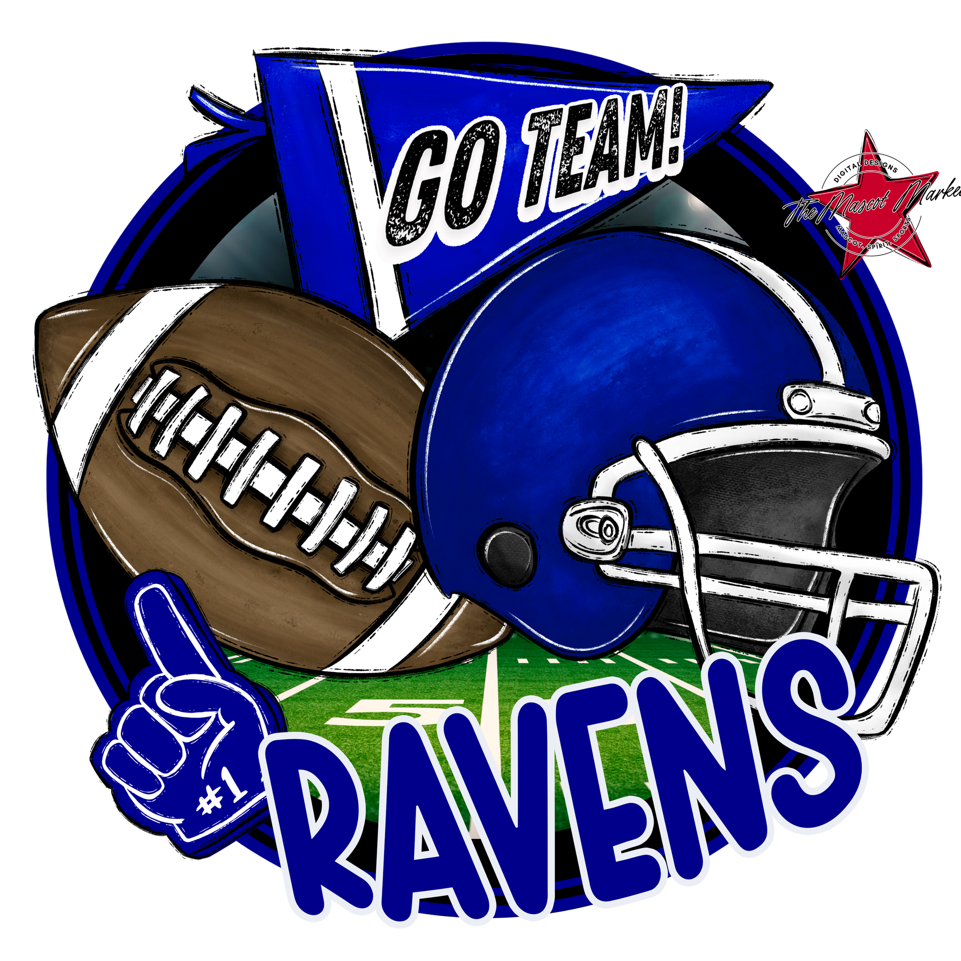 Ravens Circle Football Design-Blue