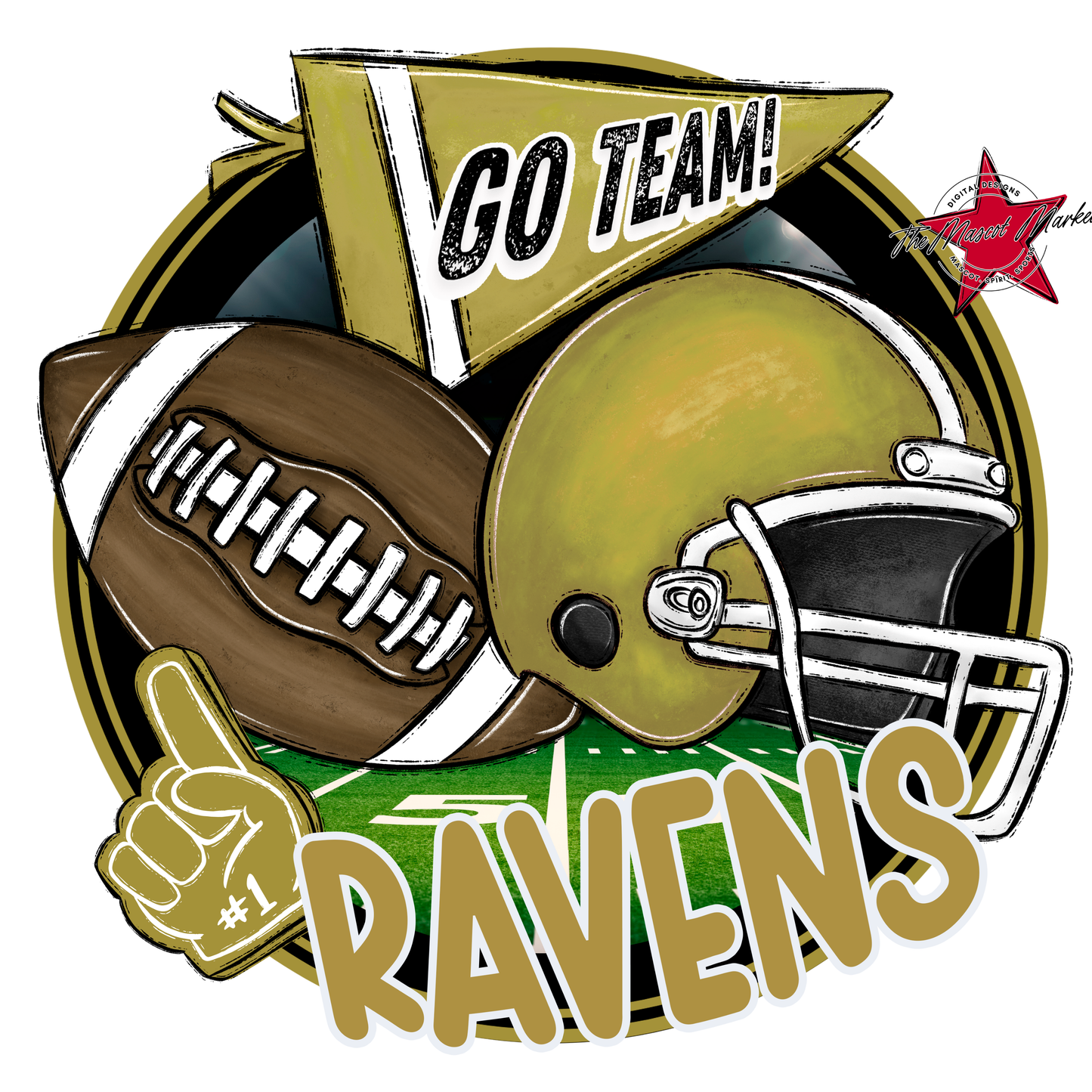 Ravens Circle Football Design-Gold