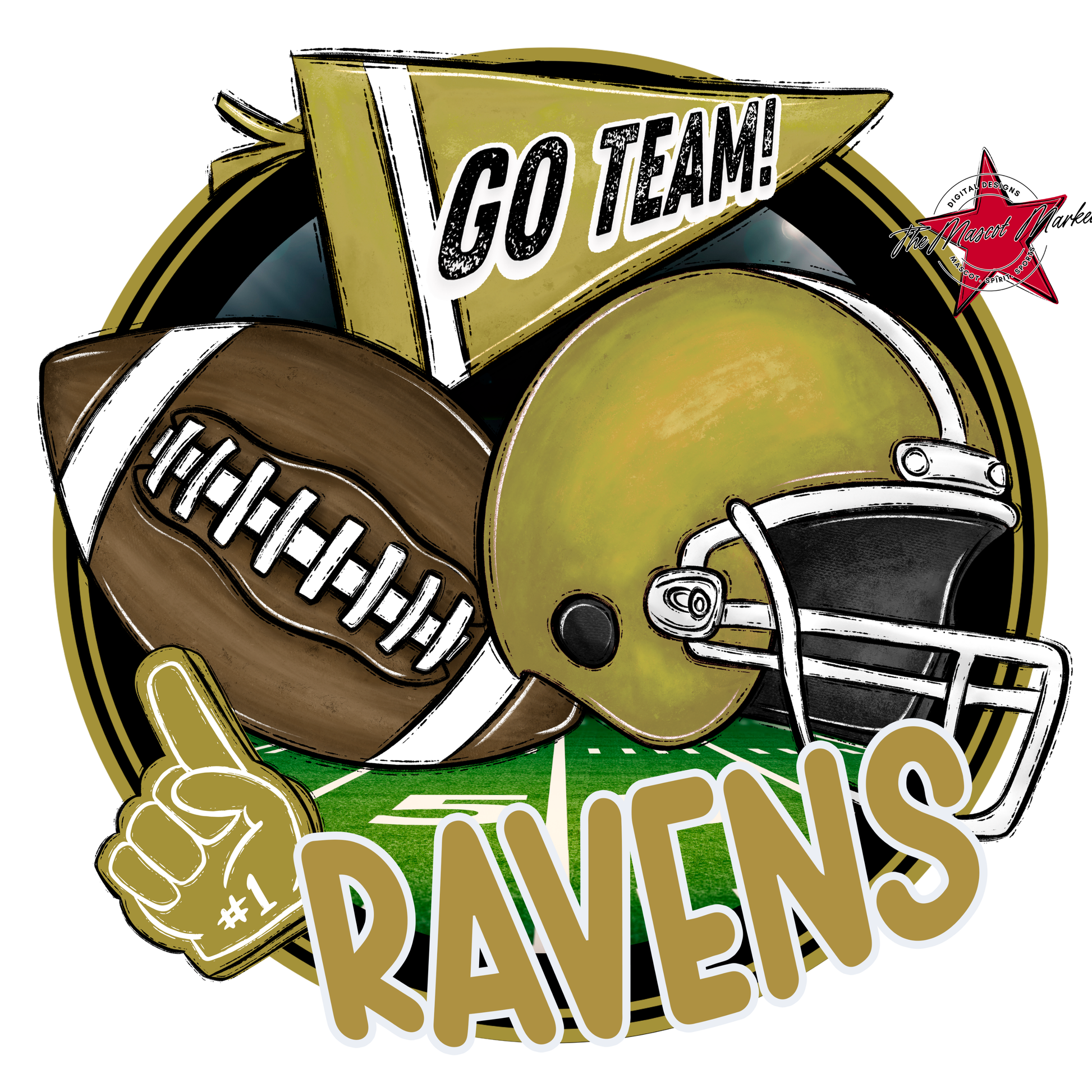 Ravens Circle Football Design-Gold