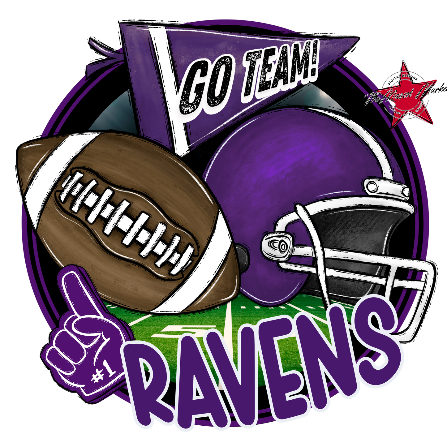 Ravens Circle Football Design-Purple