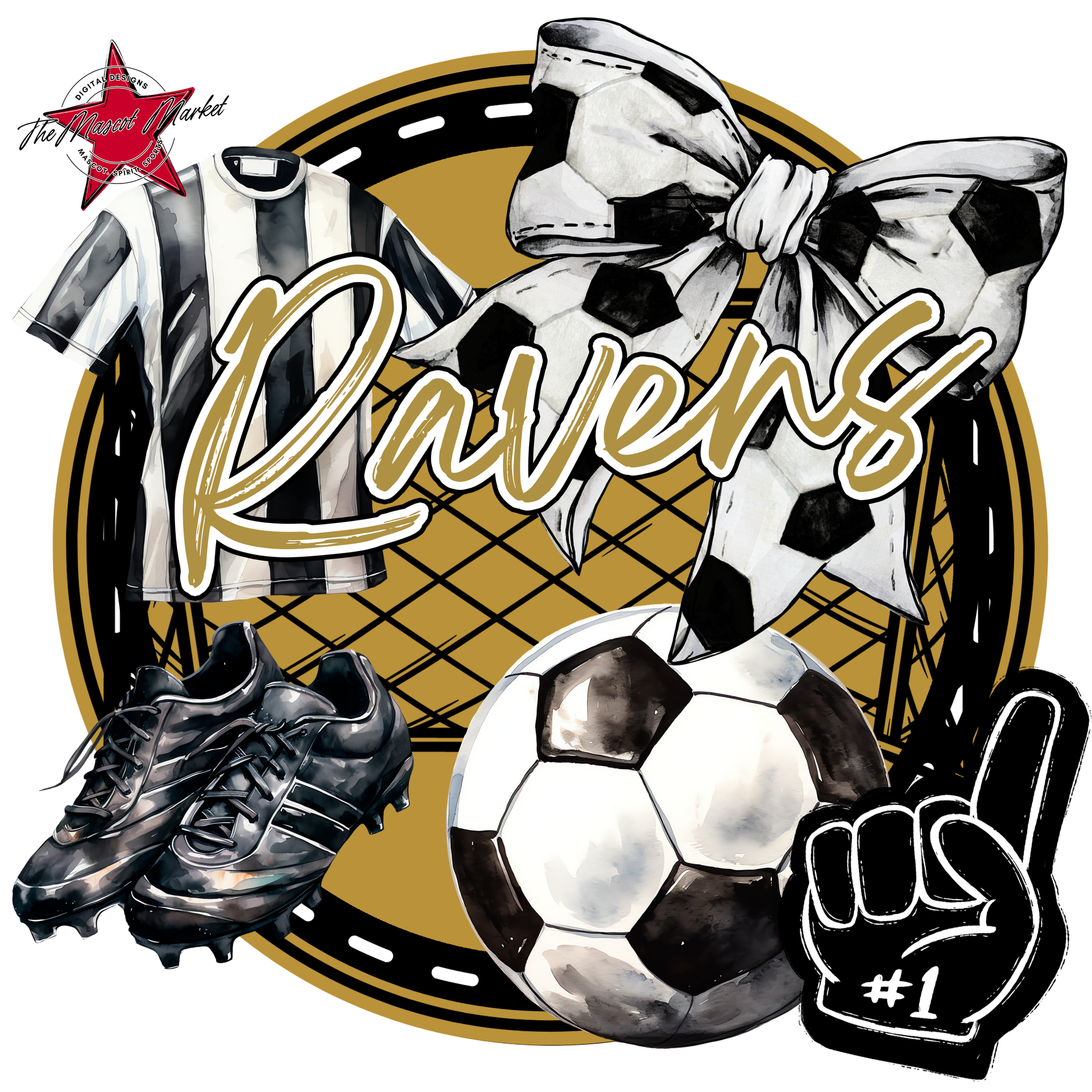 Ravens Circle Soccer Design-Gold
