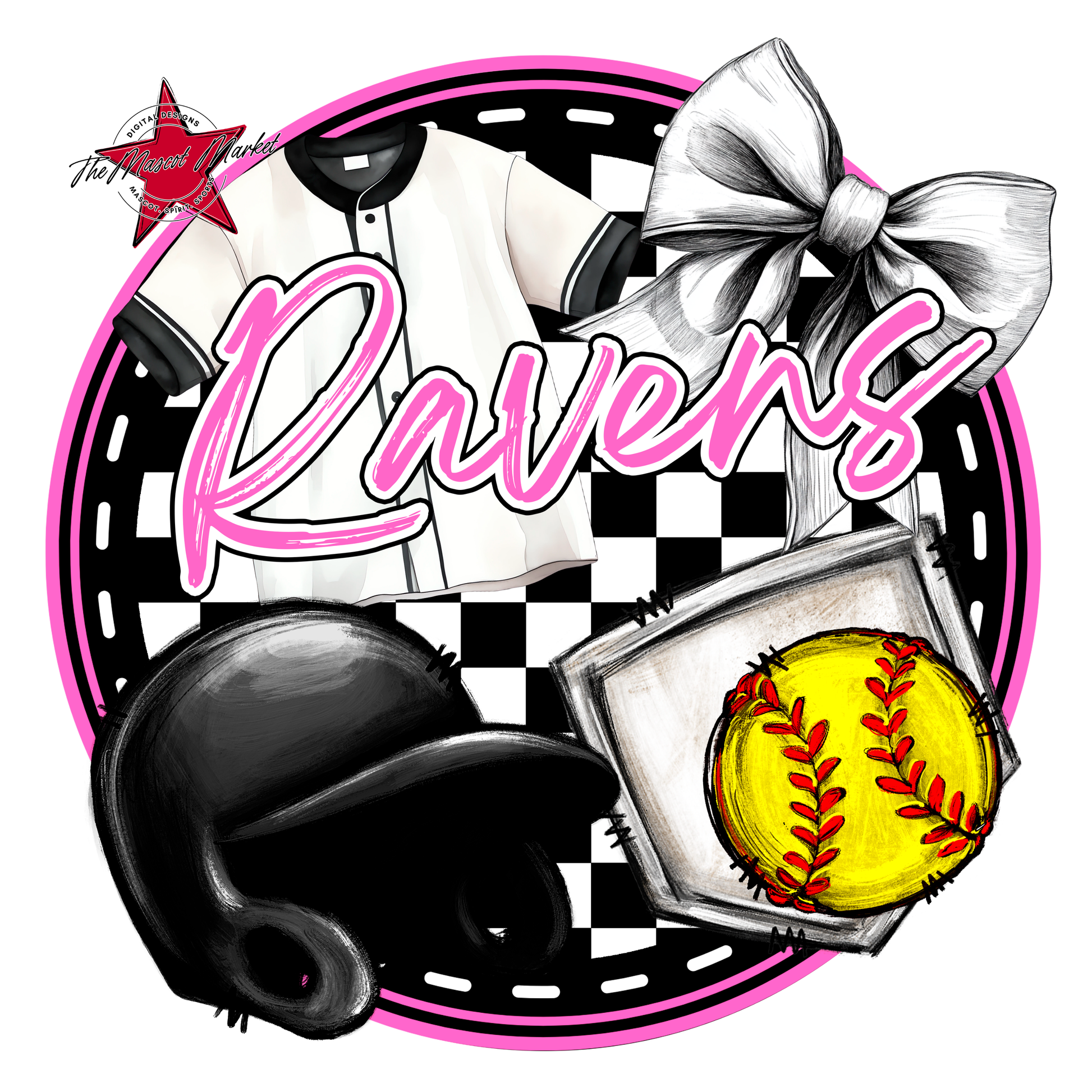 Ravens Circle Softball Design-Baby Pink